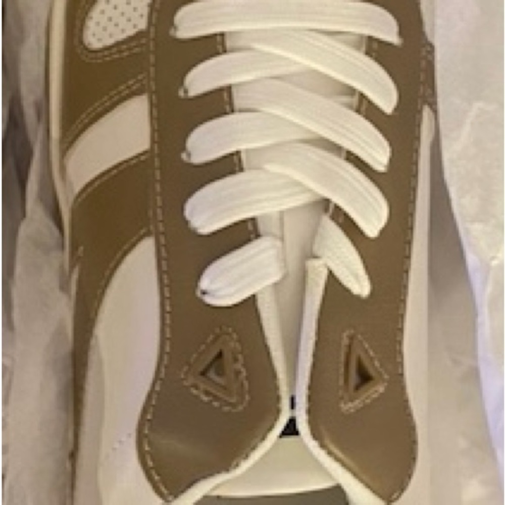 White and Tan Low-Top Fabletics Sneaker